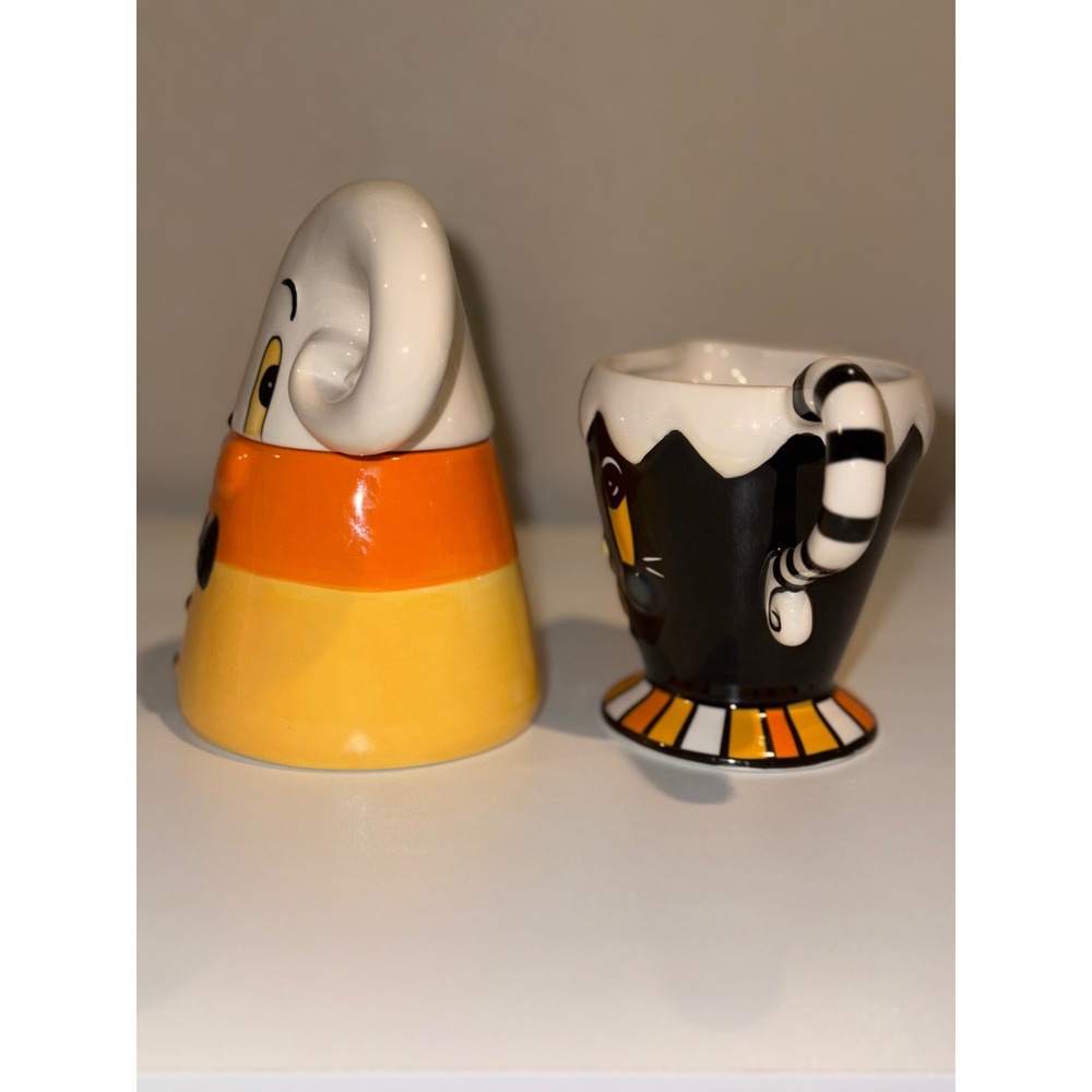 Johanna Parker Halloween Candy Corn Creamer and Sugar Bowl Set Vintage Style - Picture 5 of 12